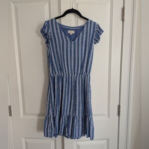 Loft Blue flutter sleeve striped dress